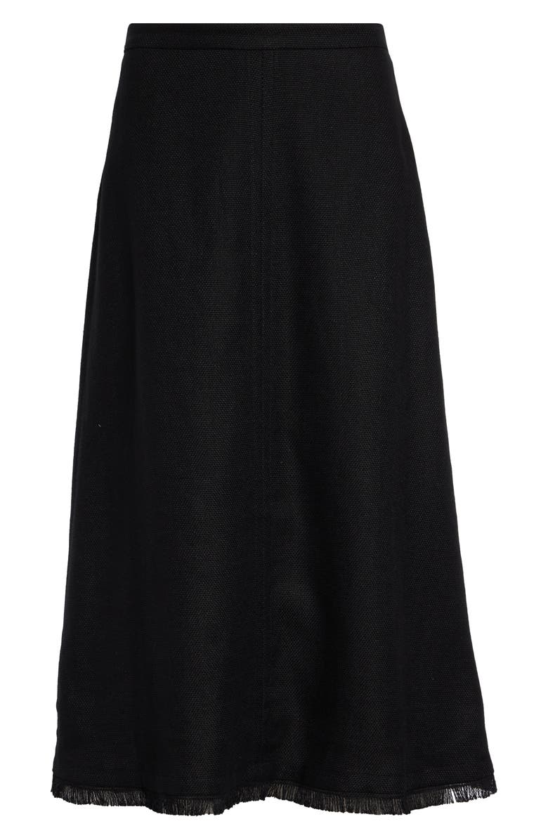 Max Mara Fringe Stretch Linen & Cotton Basket Weave A-Line Skirt, Main, color, Black