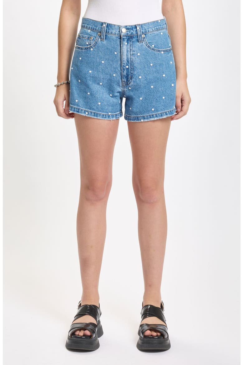 The Knockout Polka Dot High Waist Denim Shorts, Main, color, FULL CIRCLE