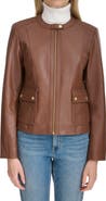 Cole Haan Woven Detail Leather Jacket