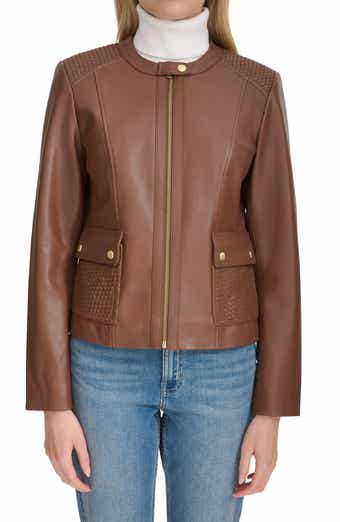 Cole Haan Woven Detail Leather Jacket