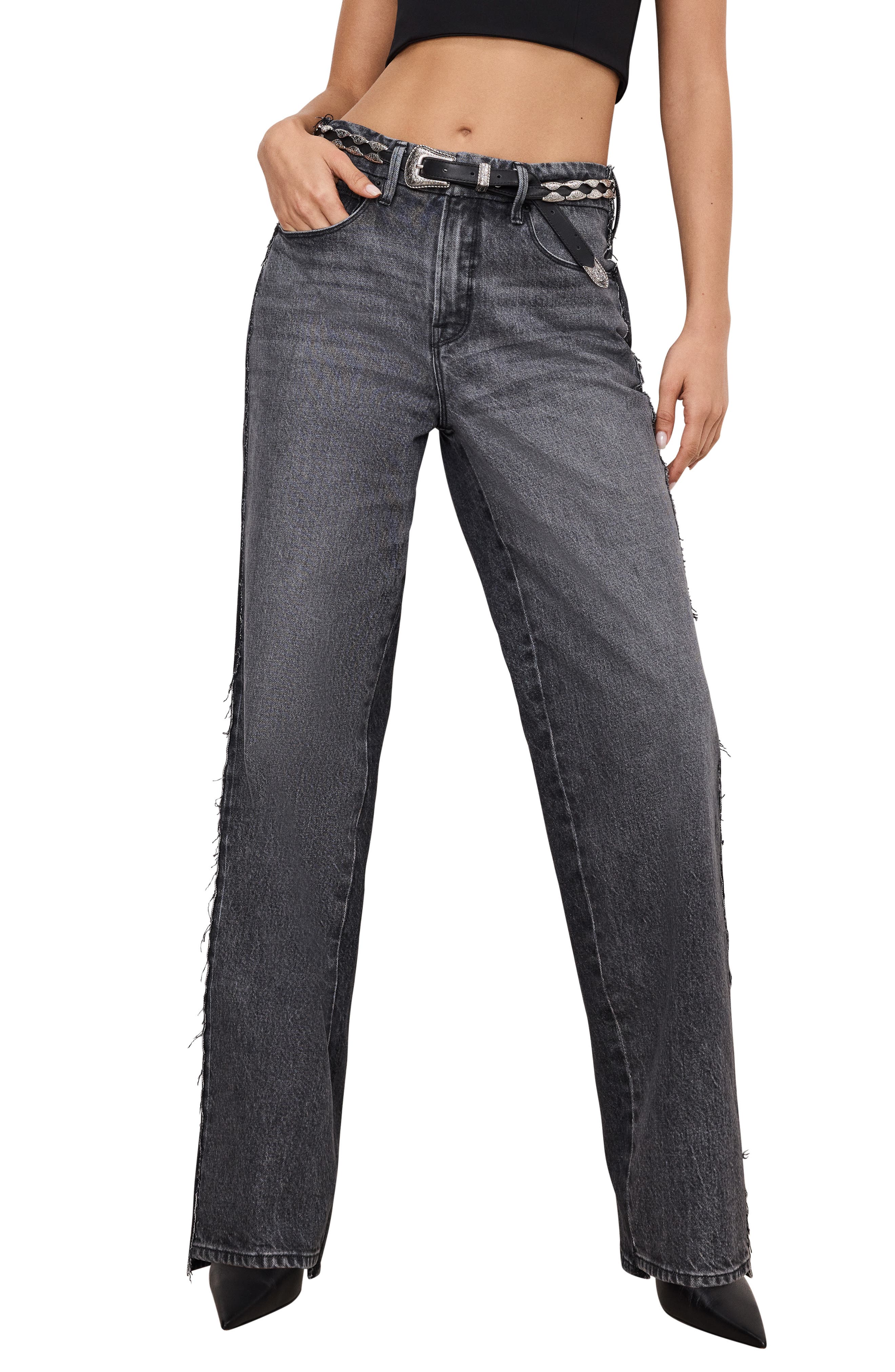 Good '90s Step Hem Wide Leg Jeans