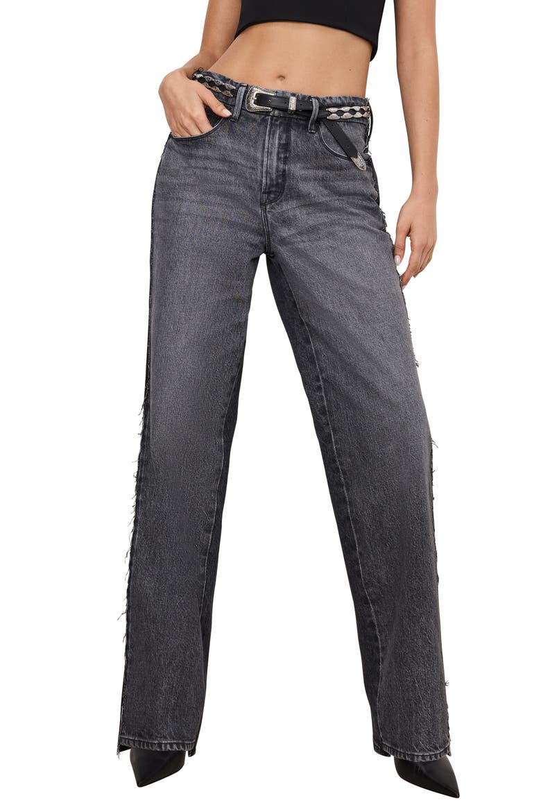 Good '90s Step Hem Wide Leg Jeans, Main, color, BLACK365