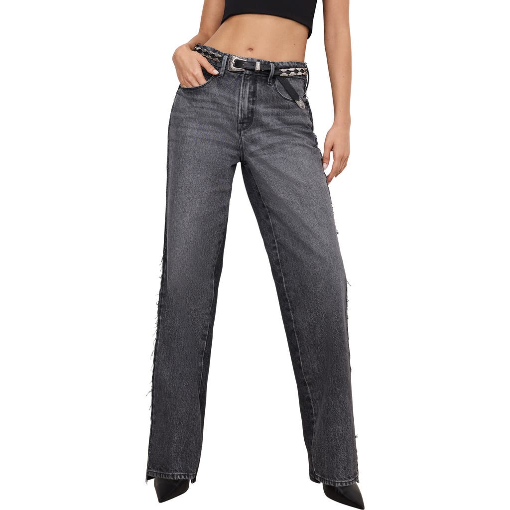 Good American Good '90s Step Hem Wide Leg Jeans In Gray