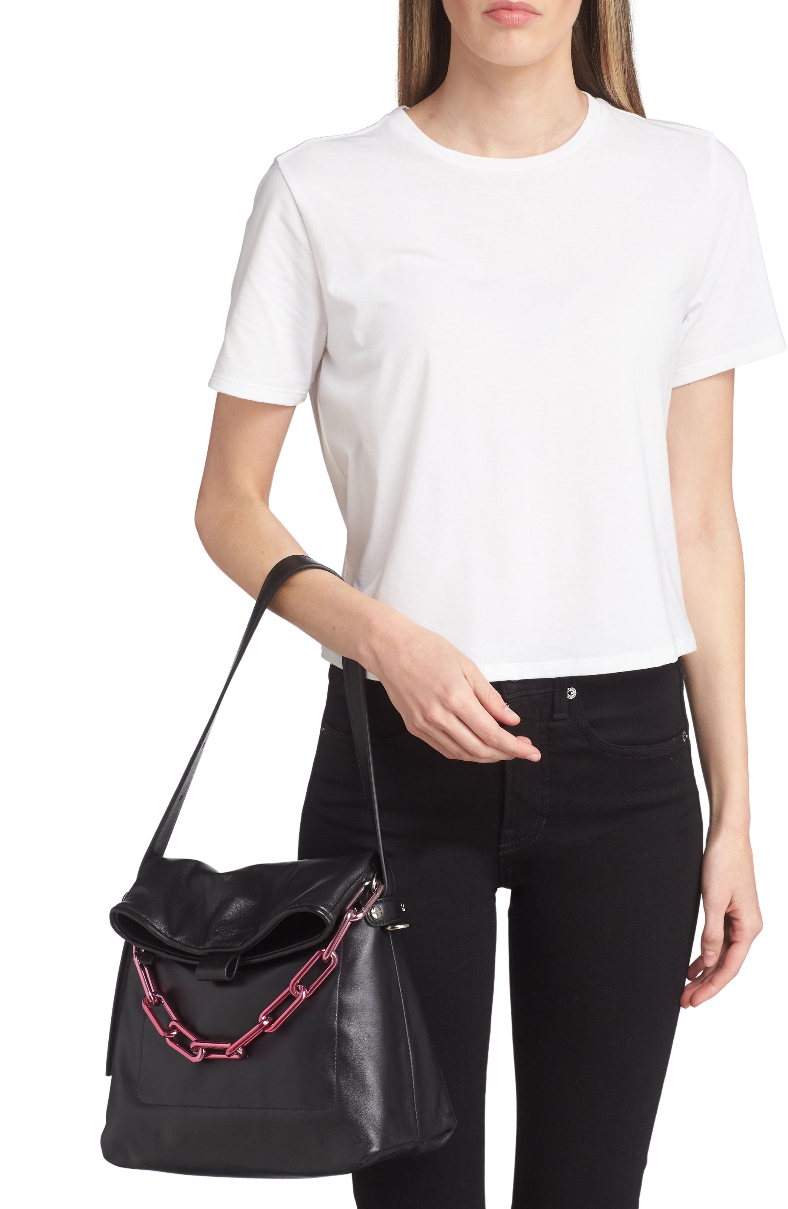 Off-White Medium Booster Leather Shoulder Bag, Alternate, color, 