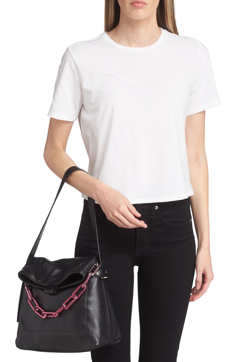 Off-White Medium Booster Leather Shoulder Bag, Alternate, color,