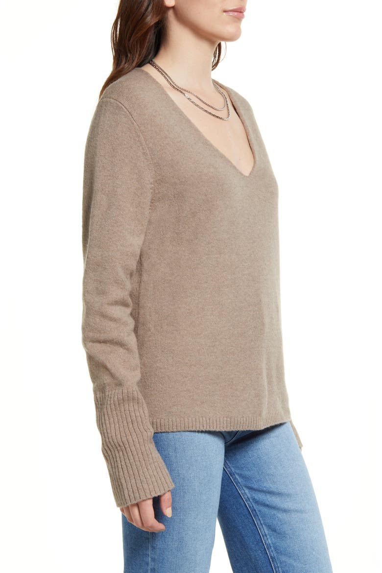 V-Neck Sweater, Alternate, color, BROWN SHIITAKE HEATHER