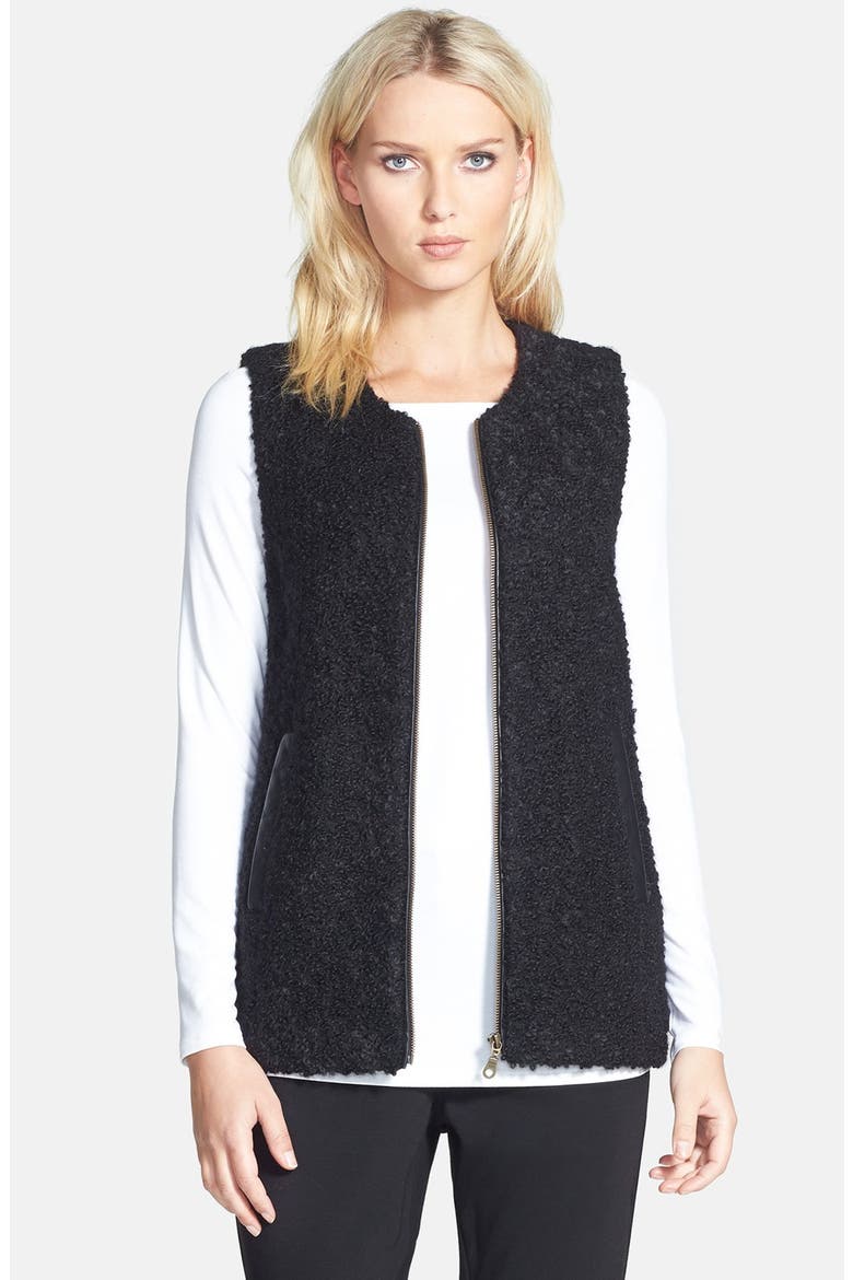 Leather Trim Alpaca Blend Vest, Main, color, BLACK