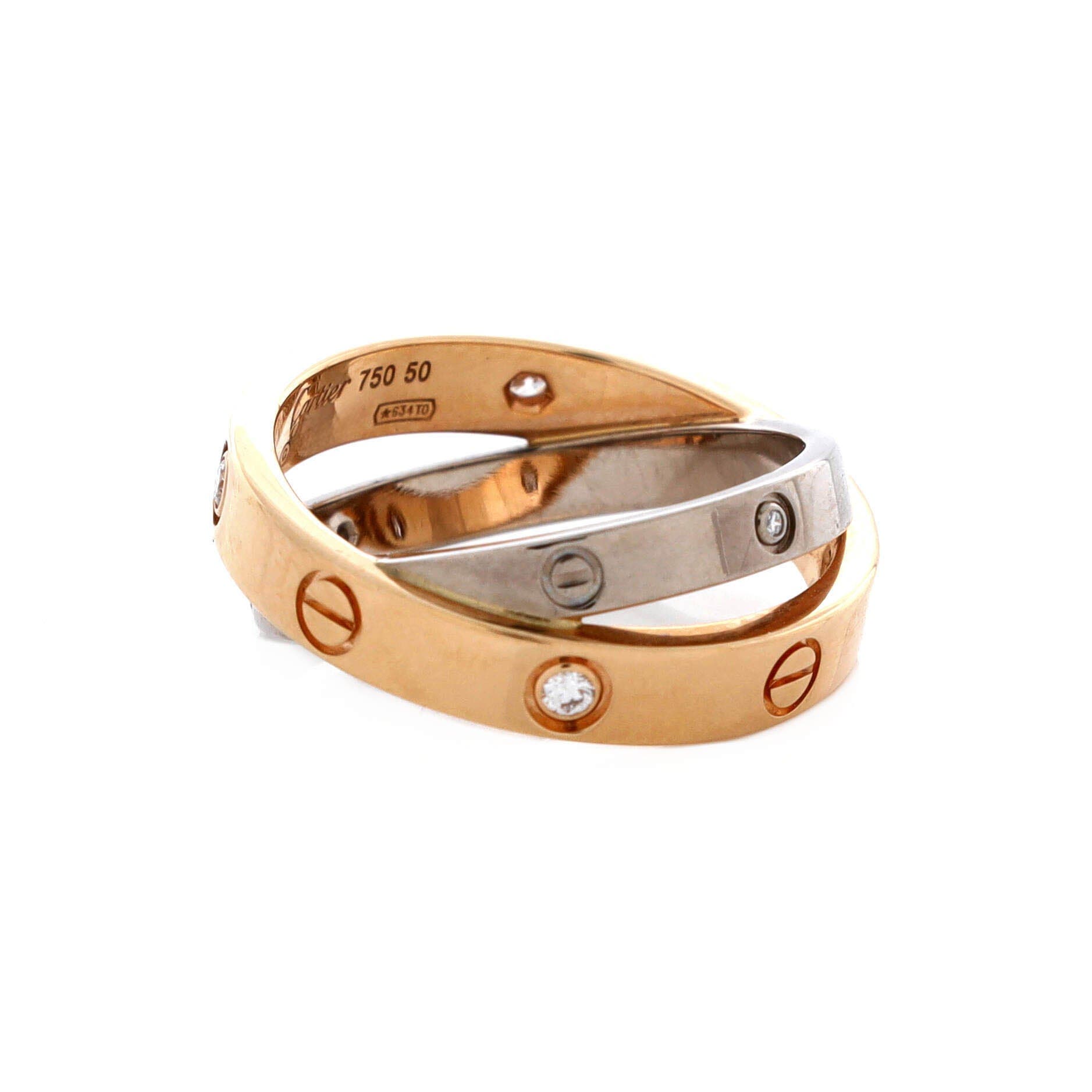 Love 6 Diamonds Double Ring 18K Rose Gold and 18K White Gold with Diamonds, Alternate, color, Metallic Gold