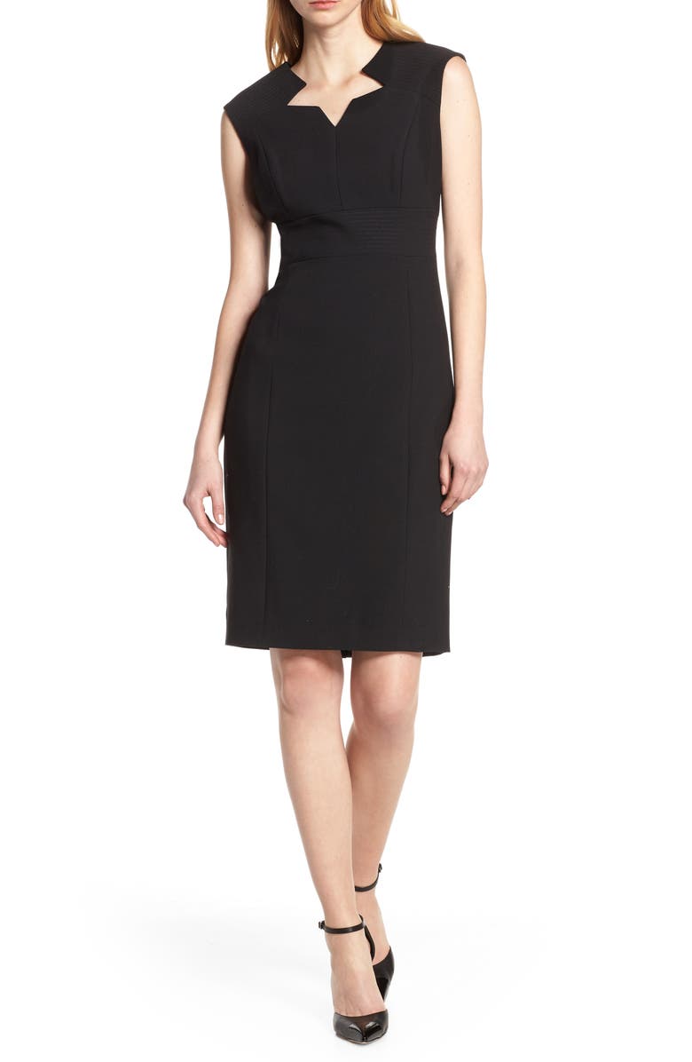 Tahari Star Neckline Crepe Sheath Dress, Main, color, 