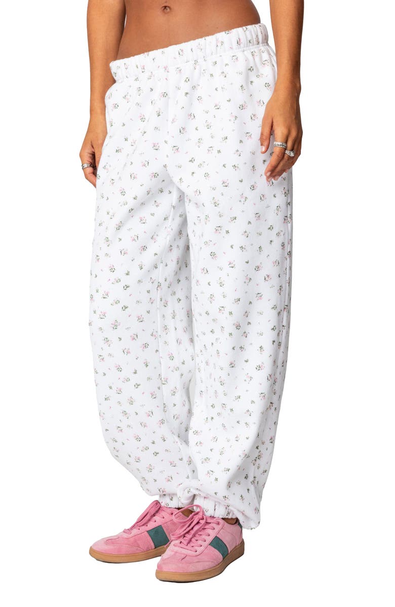 EDIKTED Floral Oversize Sweatpants, Alternate, color, Cream