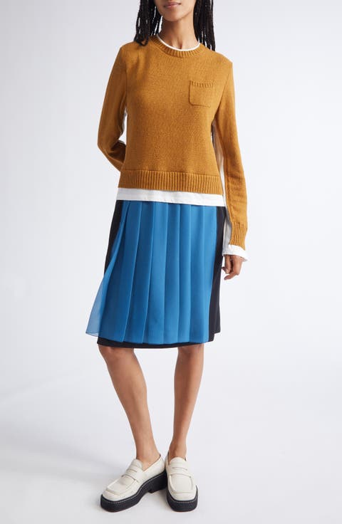 Layered Effect Long Sleeve Mixed Media Dress