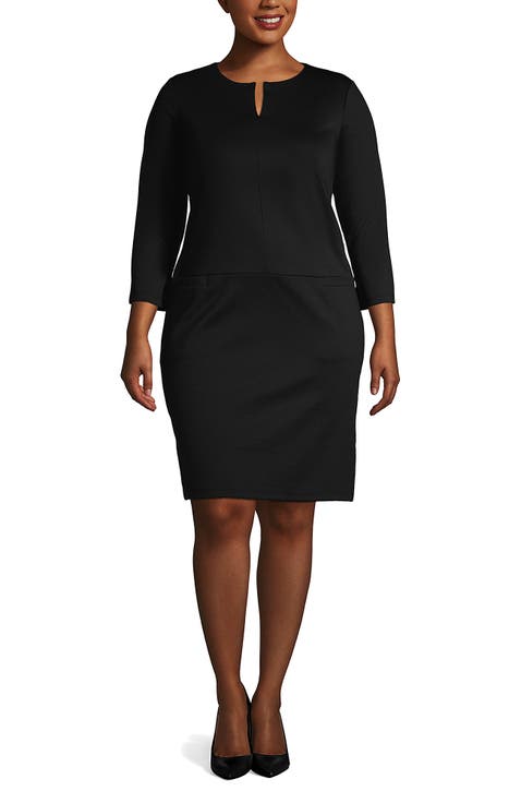 Ponte 3/4 Sleeve Split Neck Shift Dress