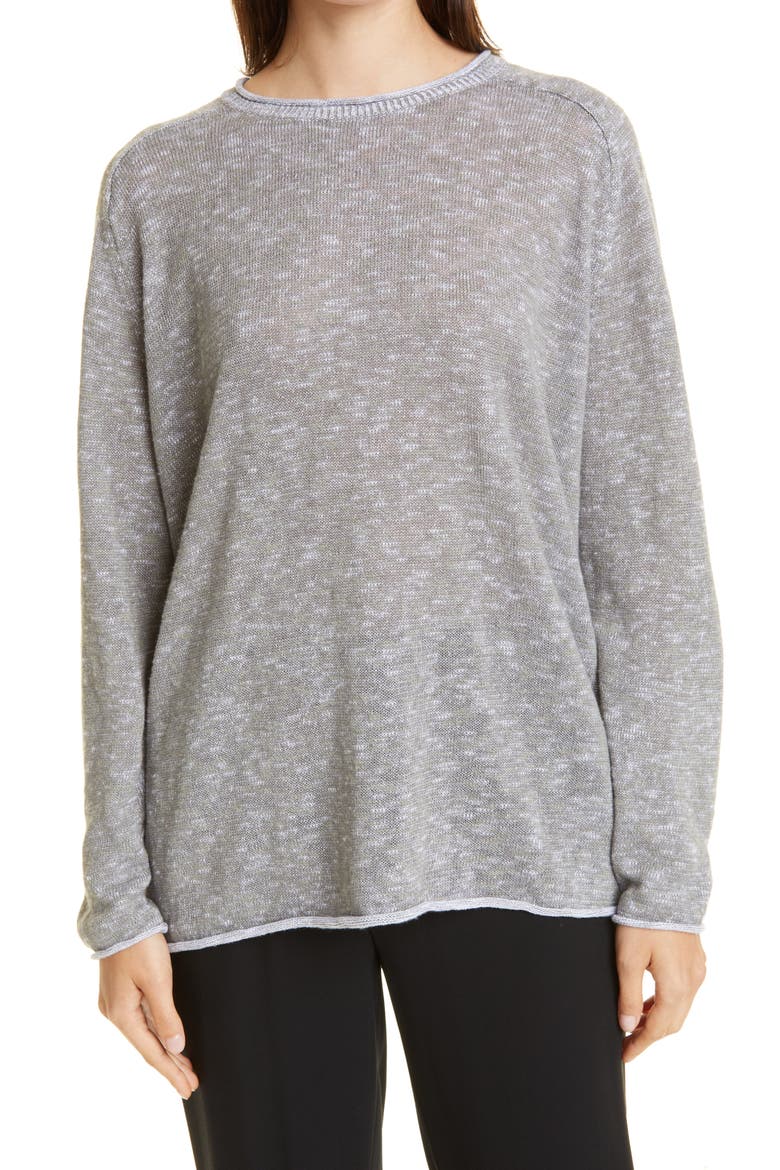 Organic Linen & Organic Cotton Saddle Shoulder Sweater, Main, color, SMOKE