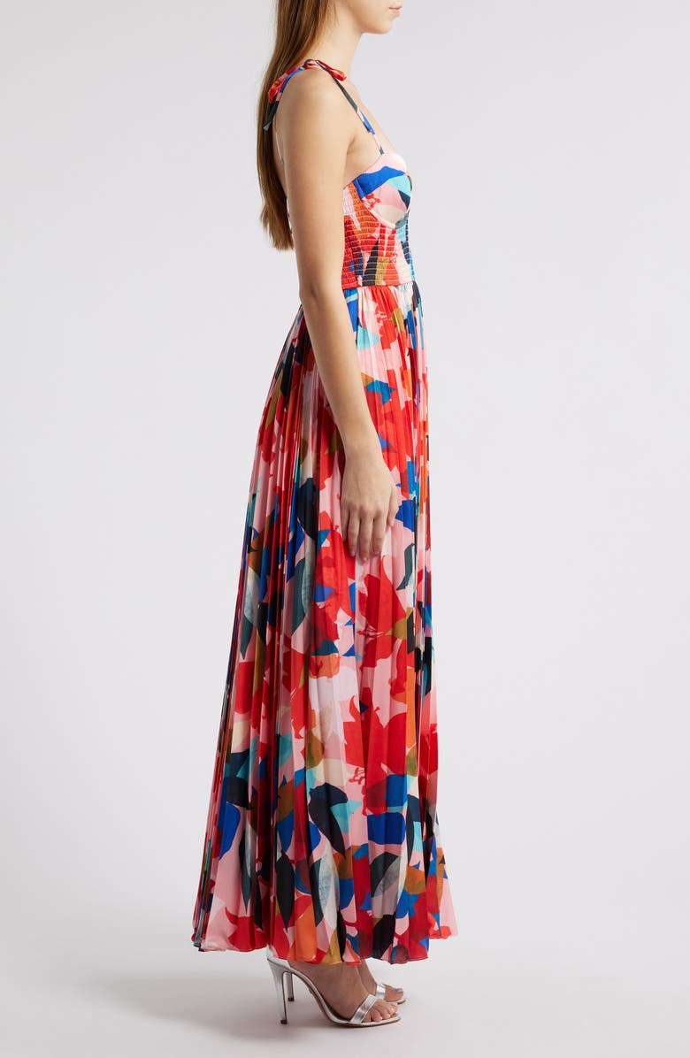 Hutch Pleated Bustier Maxi Dress, Alternate, color, Coral Floral