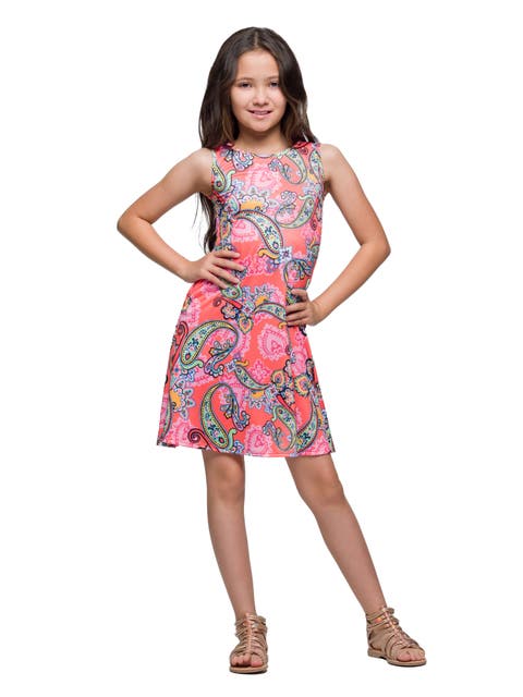 Knee Length Sleeveless A-Line Pink Paisley Pocket Dress