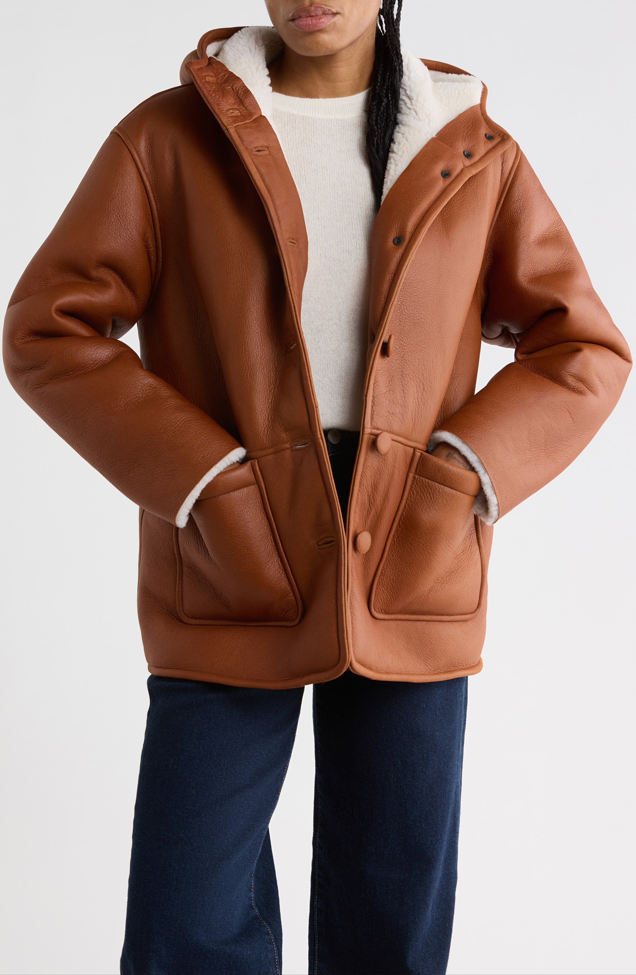 Jackie Genuine Shearling Hooded Coat