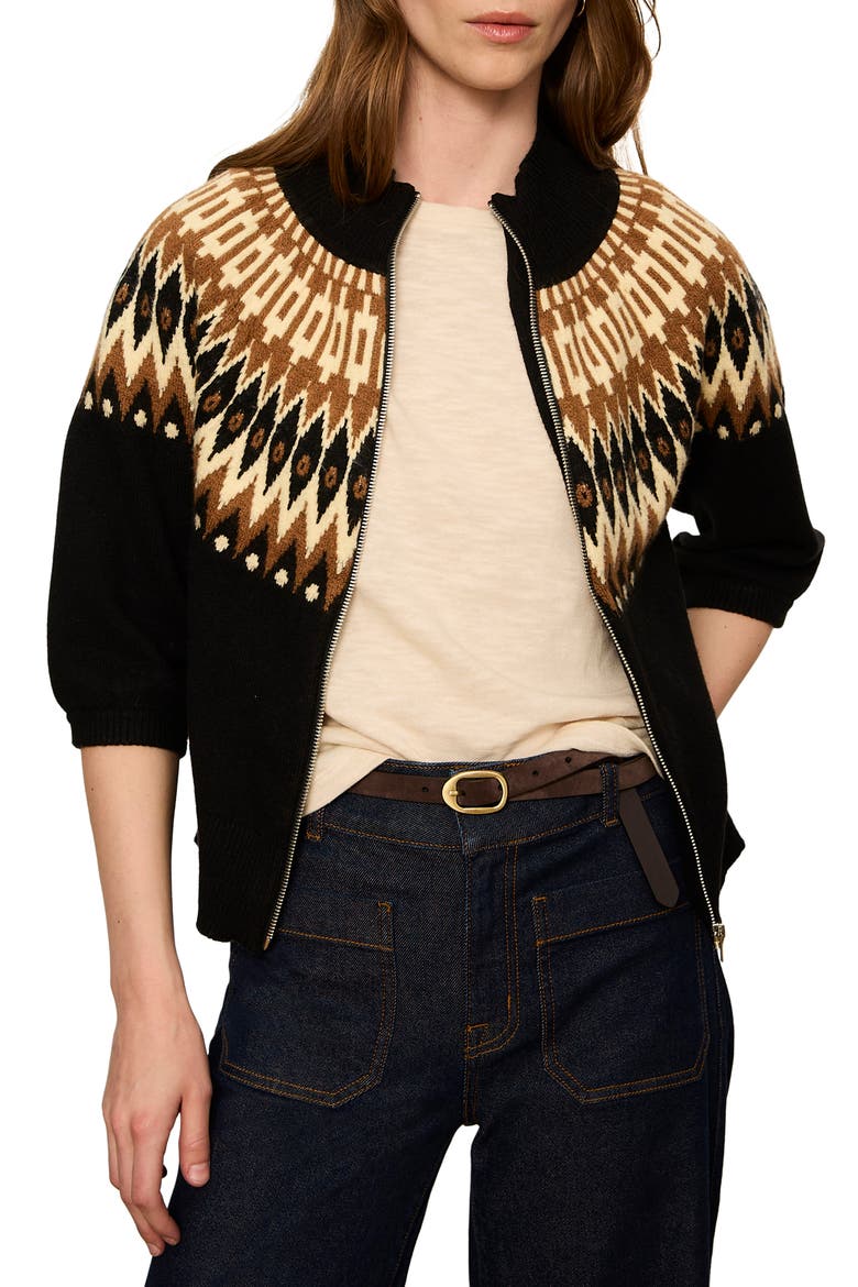 Fair Isle Front Zip Cotton Blend Cardigan, Main, color, POCONOS FAIRISLE
