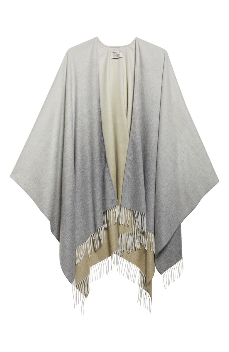 Johnstons of Elgin Ombré Fringe Trim Cashmere Cape, Alternate, color, Olive / Grey