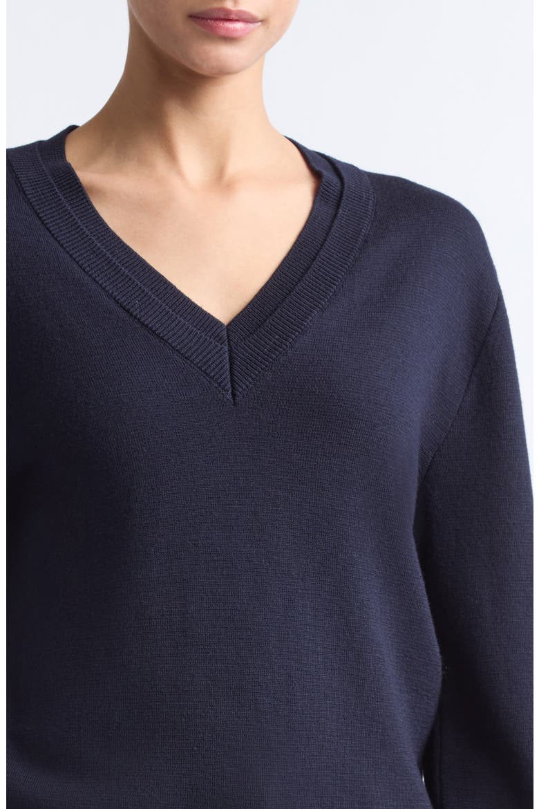 Double V-Neck Merino Wool Sweater, Alternate, color, NAVY