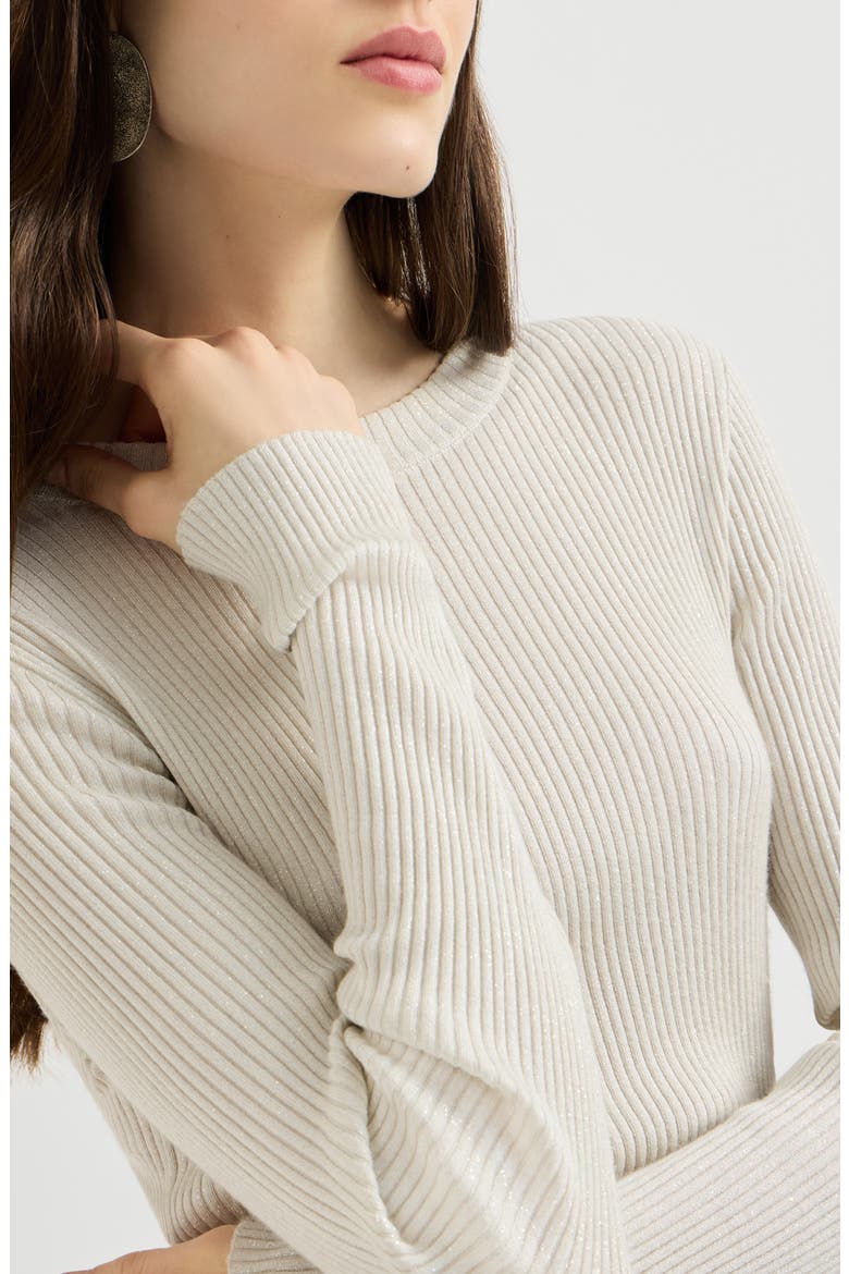 Sparkling cashmere and silk rib knit lightweight sweater, Alternate, color, Milk