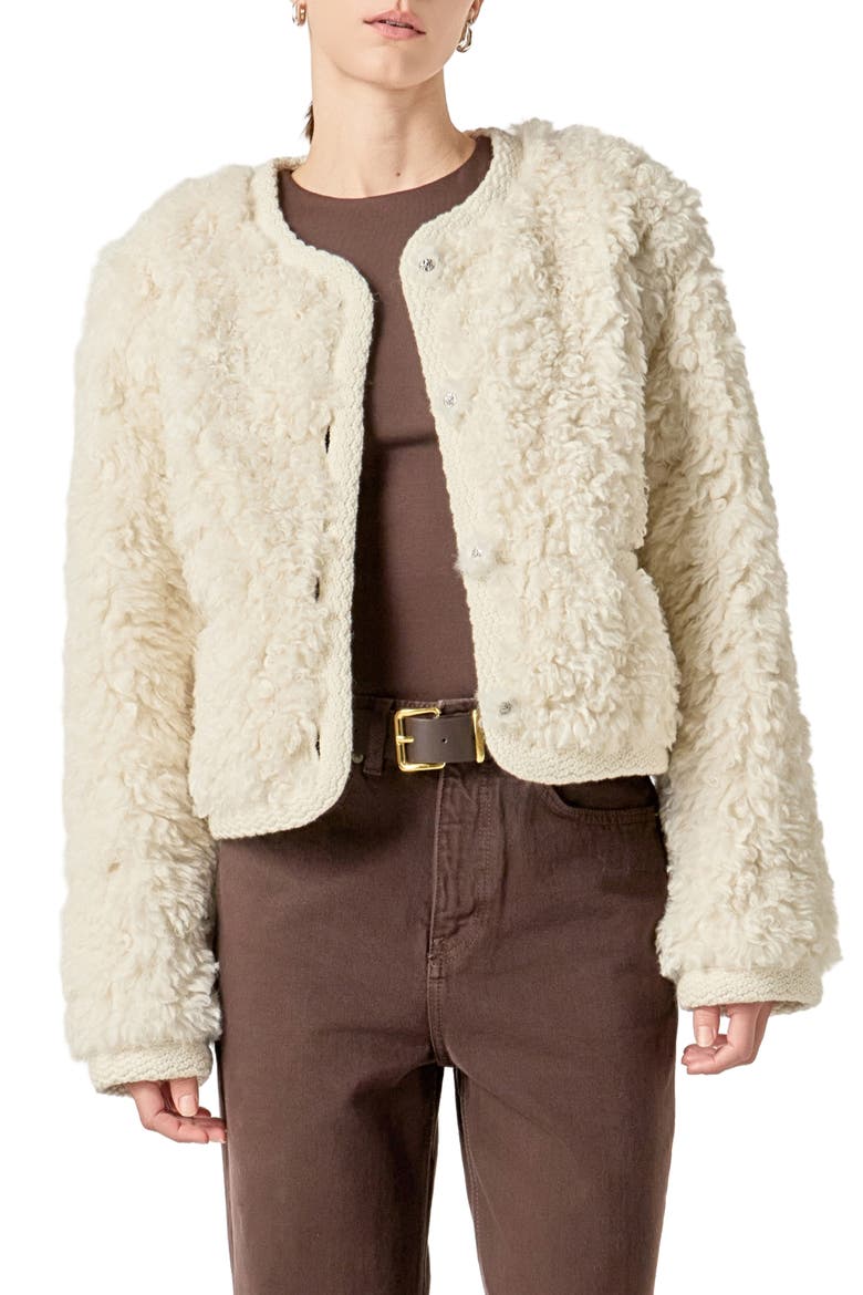 High Pile Fleece Crop Jacket, Main, color, OFF WHITE