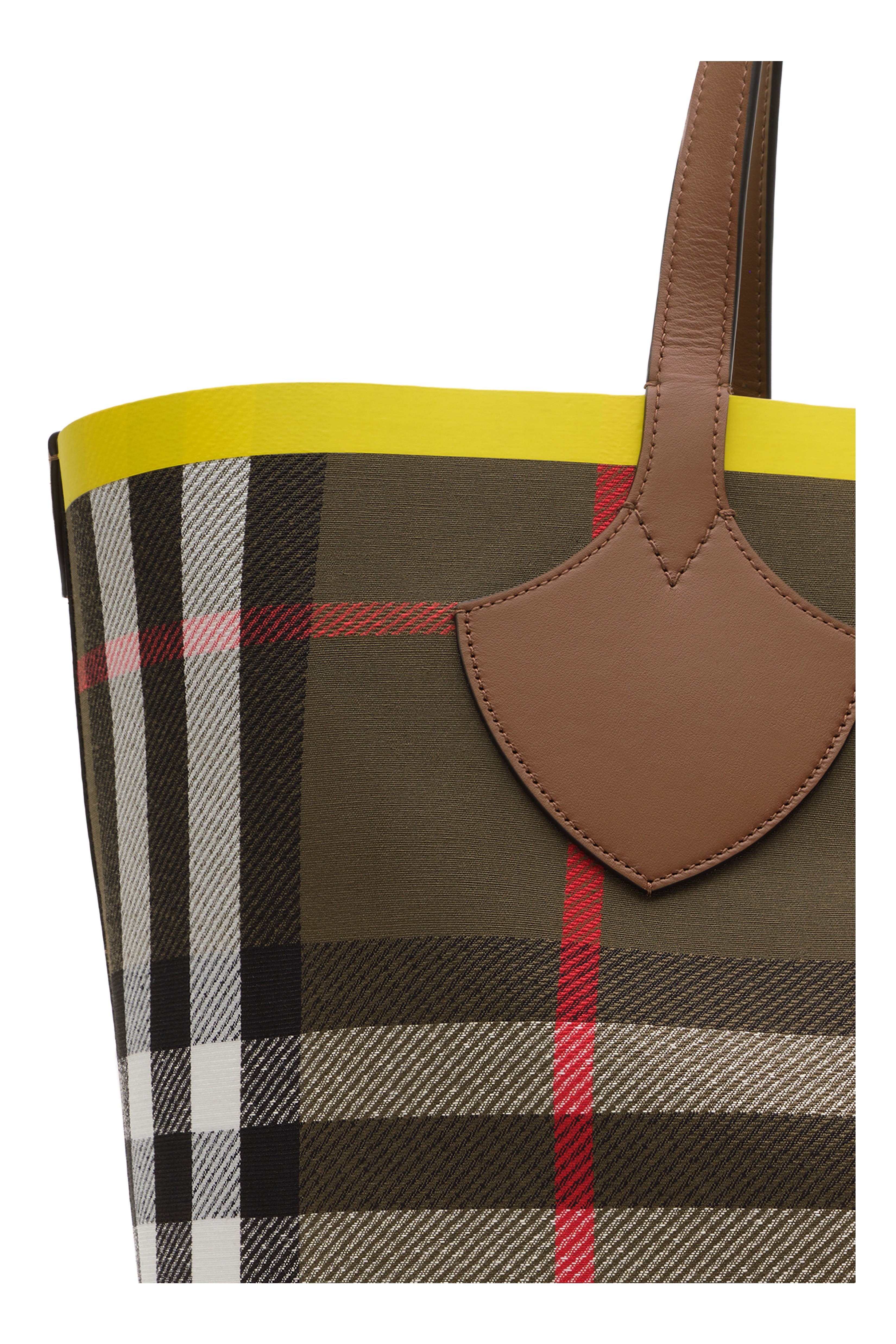 Burberry Large Check Tote, Alternate, color, Loch Green