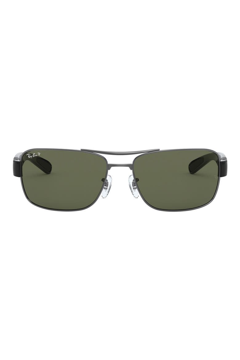 64mm Polarized Oversize Square Sunglasses, Main, color, GUNMETAL/ GREEN