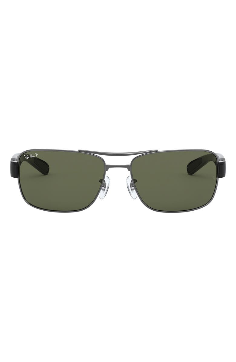 Ray-Ban 64mm Polarized Oversize Square Sunglasses, Main, color, Gunmetal/ Green