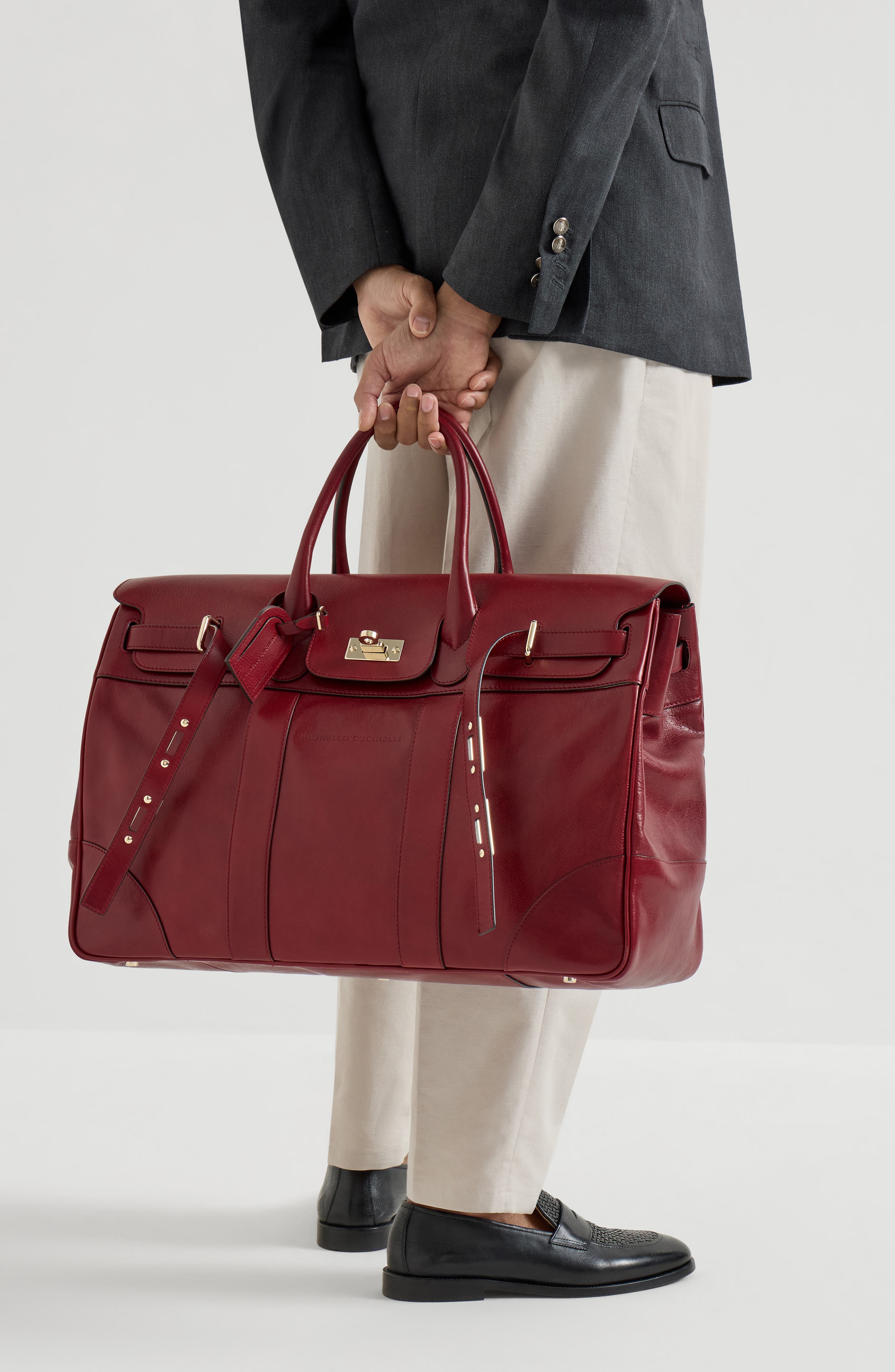 Brunello Cucinelli Calfskin country bag, Alternate, color, Terracotta