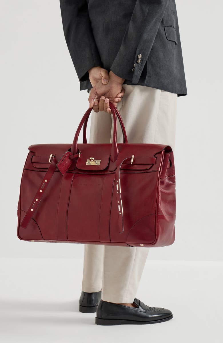 Brunello Cucinelli Calfskin country bag, Alternate, color, Terracotta