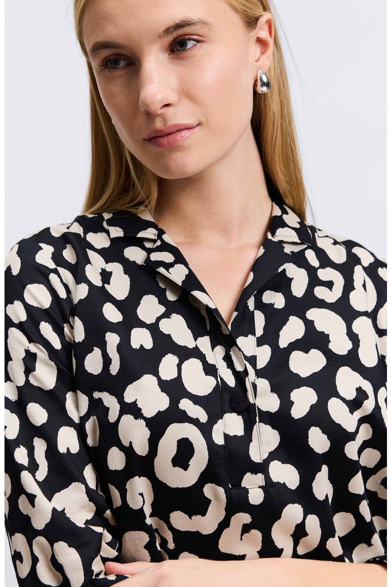 Sloane Animal Print Popover Shirtdress, Alternate, color, SILVER BIRCH/ BLACK