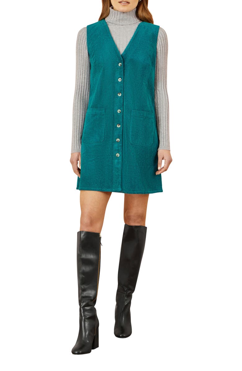 Yumi Cord Tunic Dress With Pockets, Alternate, color, Teal