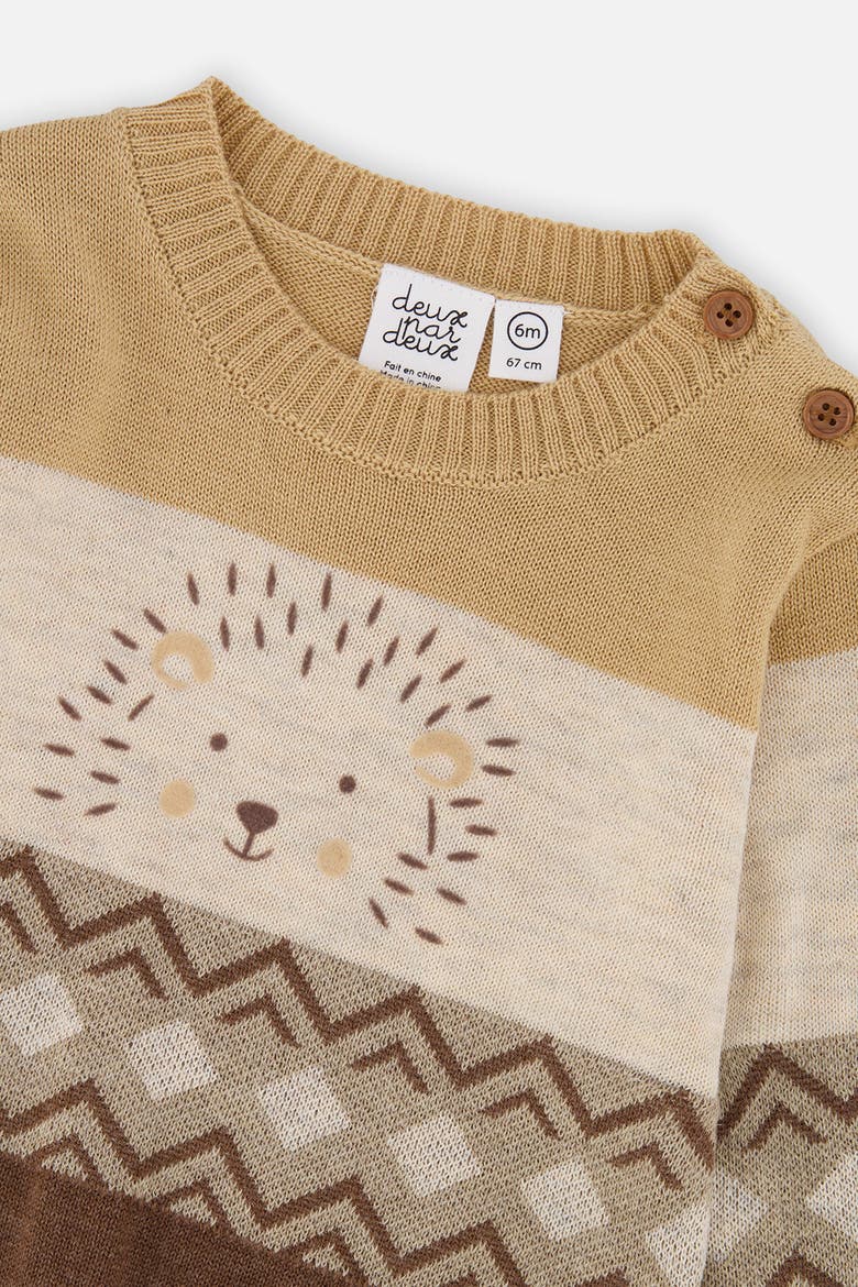 Knitted Hedgehog Intarsia Sweater and Knee Patch Pants Set, Alternate, color, Brown Cinnamon