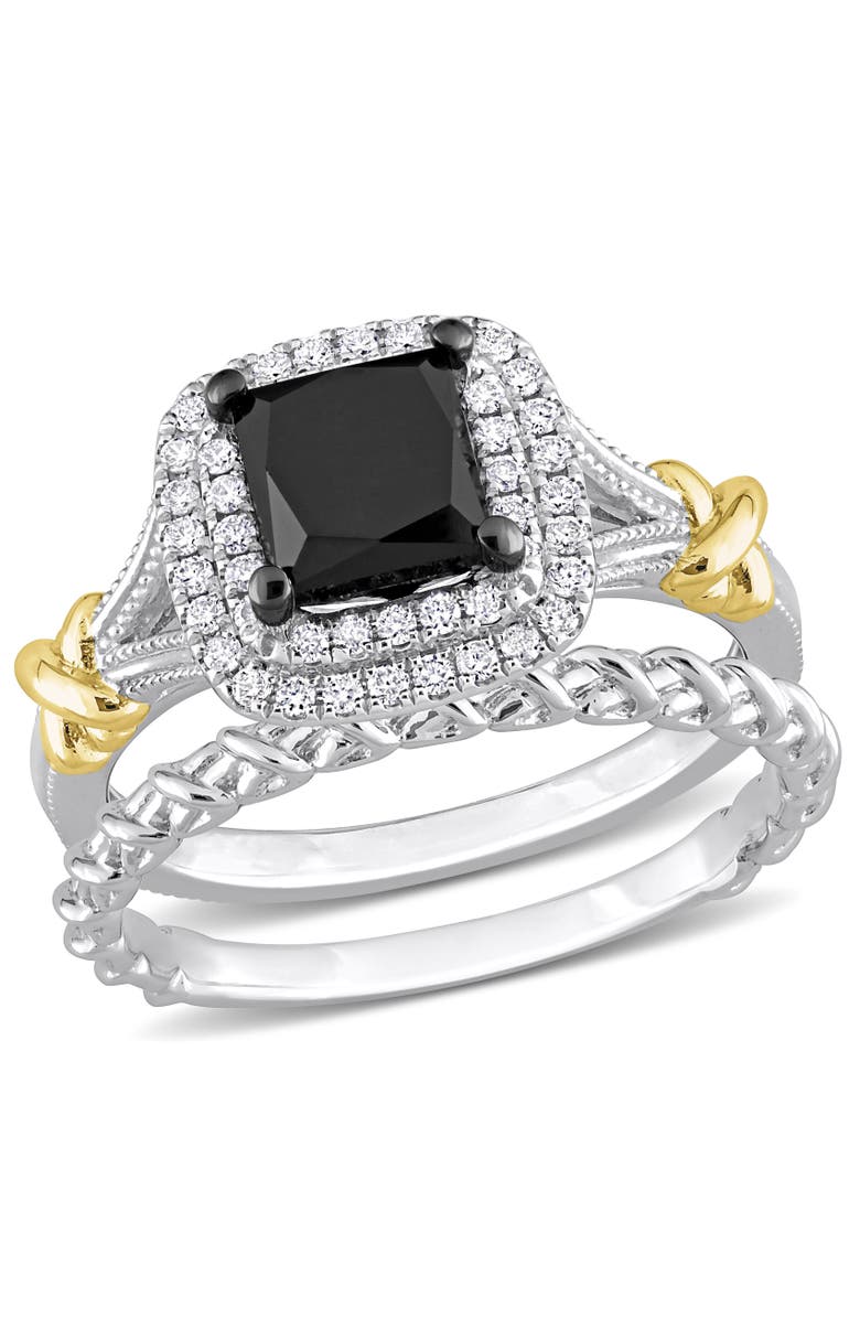 Julianna B. Diamond Princess Halo Bridal Ring Set 14k, Main, color, Black Diamond