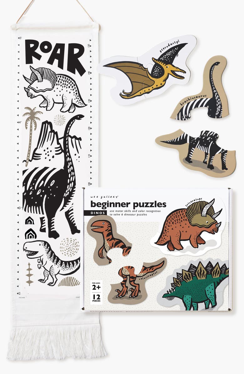 Wee Gallery Dino Growth Chart and Beginner Dino Floor Puzzle Bundle, Main, color, Dino