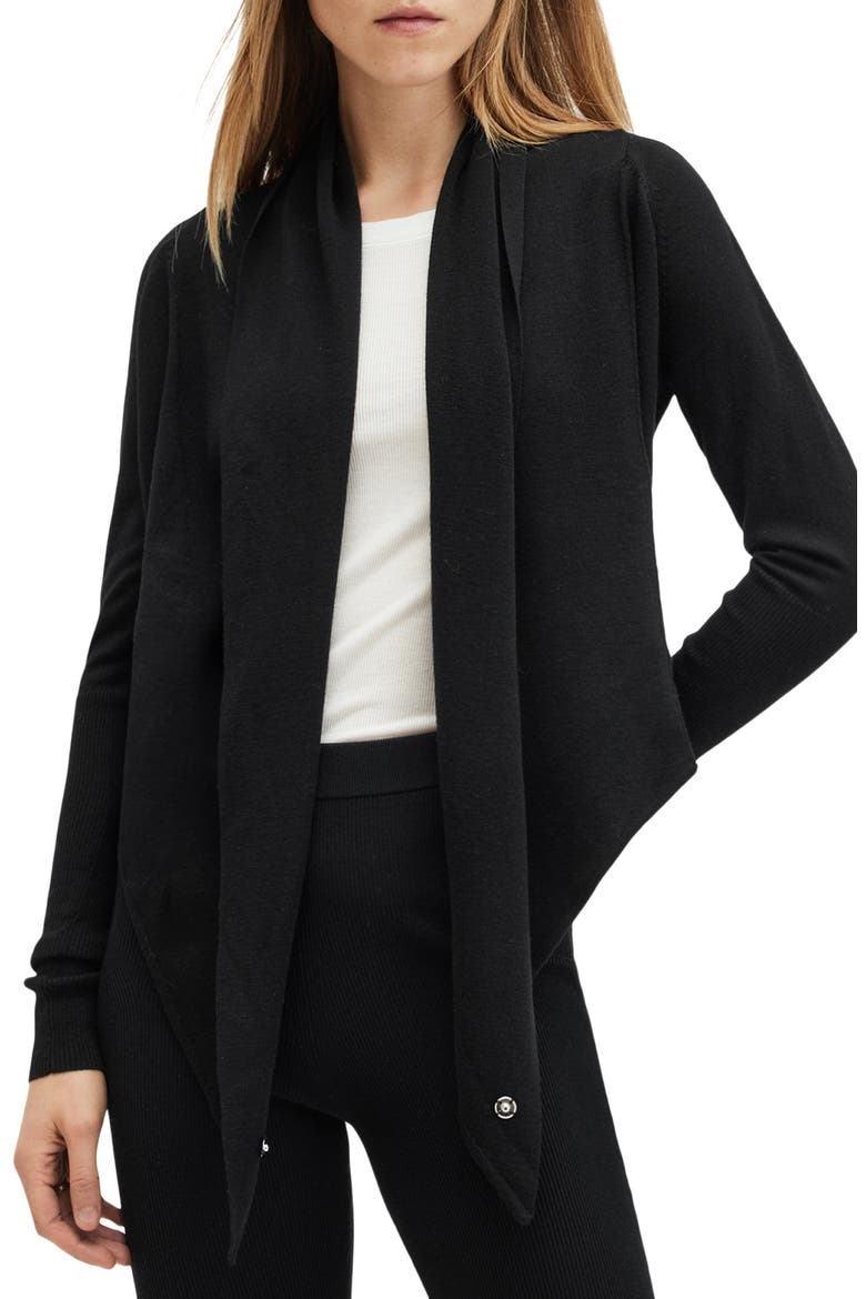 Wasson Pirate Wrap Merino Wool Cardigan, Alternate, color, BLACK