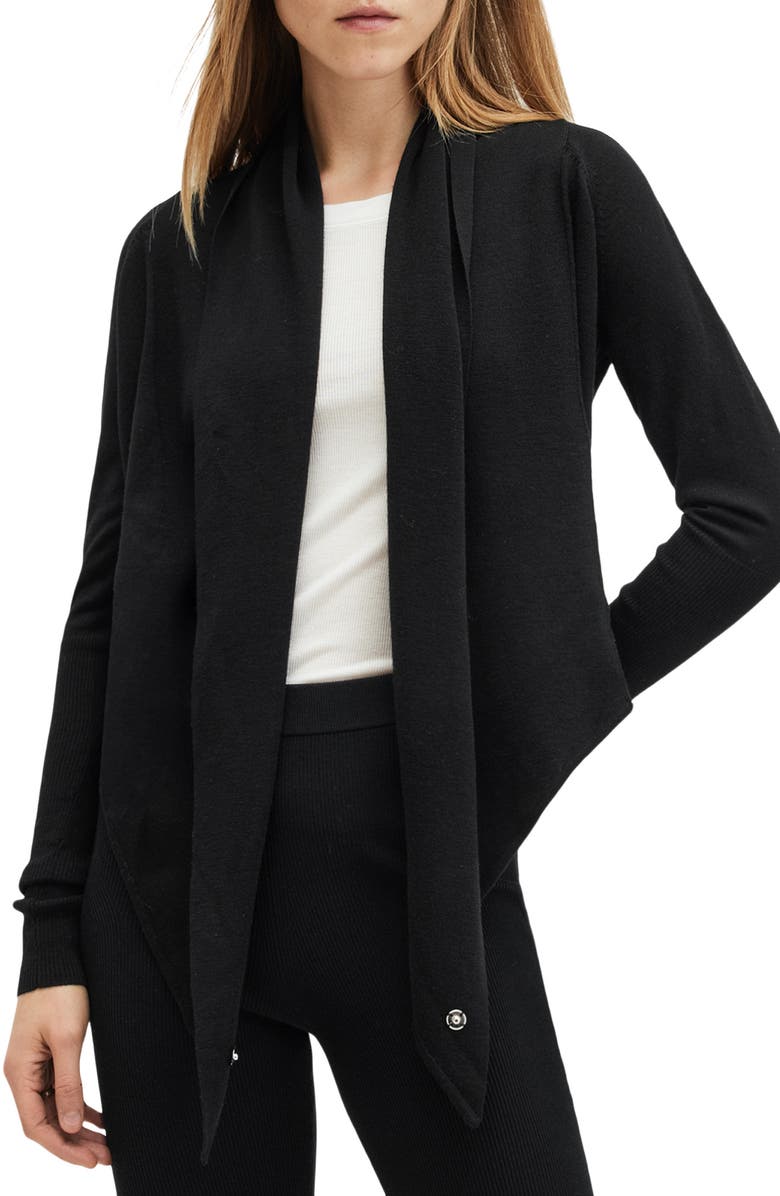 AllSaints Wasson Pirate Wrap Merino Wool Cardigan, Alternate, color, Black
