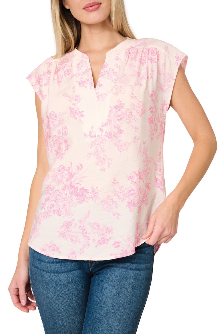 Split Neck Cap Sleeve High-Low Top, Main, color, ROMANTIC TOILE
