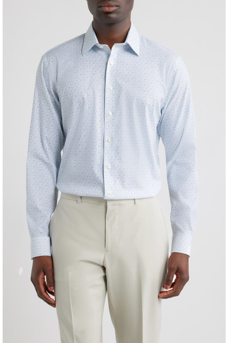 Trim Fit Floral Premium Performance Twill Dress Shirt, Main, color, BLUE ASHLAND PAT