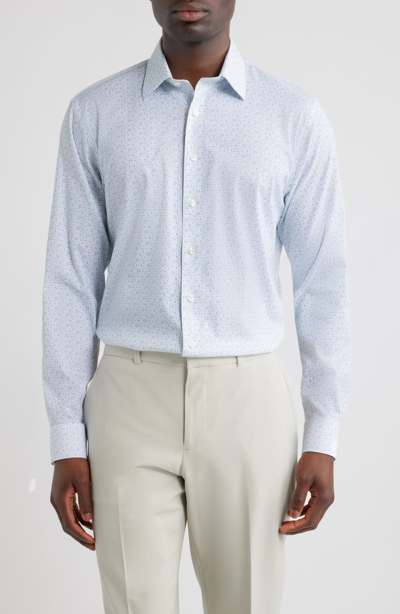Nordstrom Trim Fit Floral Premium Performance Twill Dress Shirt, Main, color, Blue Ashland Pat