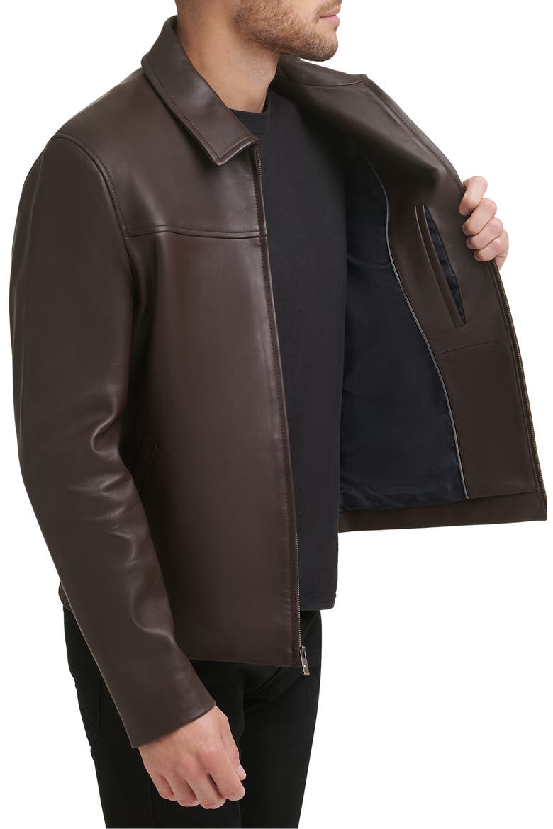 Smooth Lamb Leather Collared Jacket, Alternate, color, JAVA