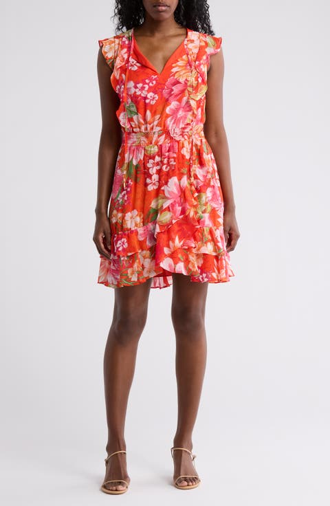 Floral Smocked Waist Chiffon Dress