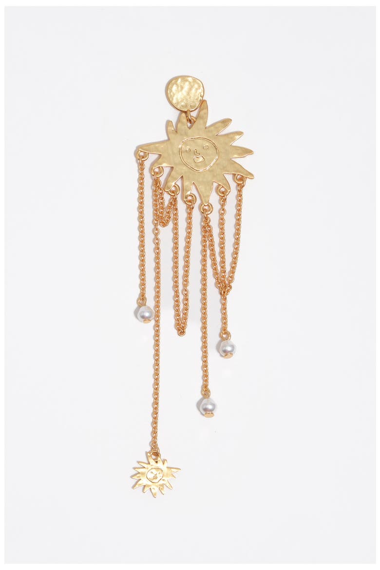 Sun Earrings With Brushed Chains, Alternate, color, GOLD