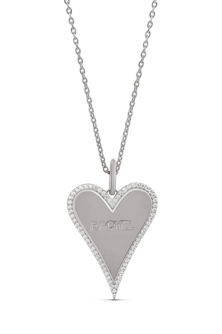 Pavé Heart Name Pendant Necklace, Main, color, SILVER