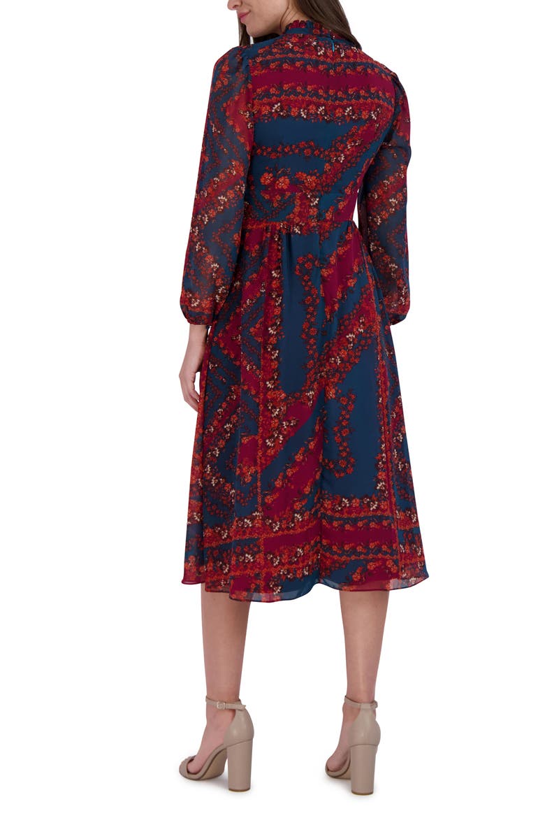 Long Sleeve Mock Neck Midi Dress, Alternate, color, TEAL MULTI