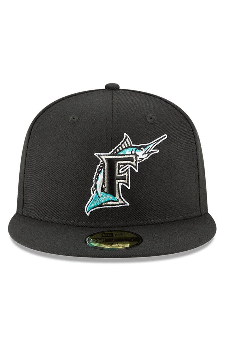 Men's New Era Black Florida Marlins Cooperstown Collection Wool 59FIFTY Fitted Hat, Alternate, color, Black