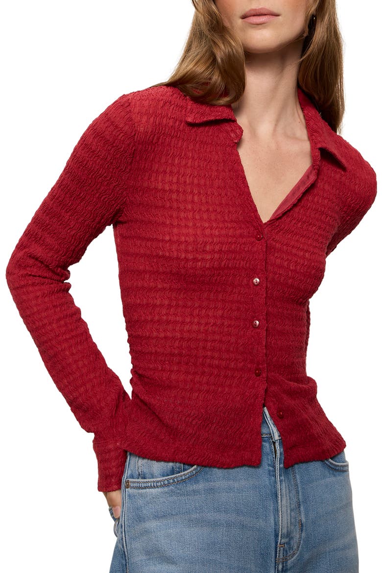 Juno Textured Button-Up Top, Alternate, color, RED BERRY
