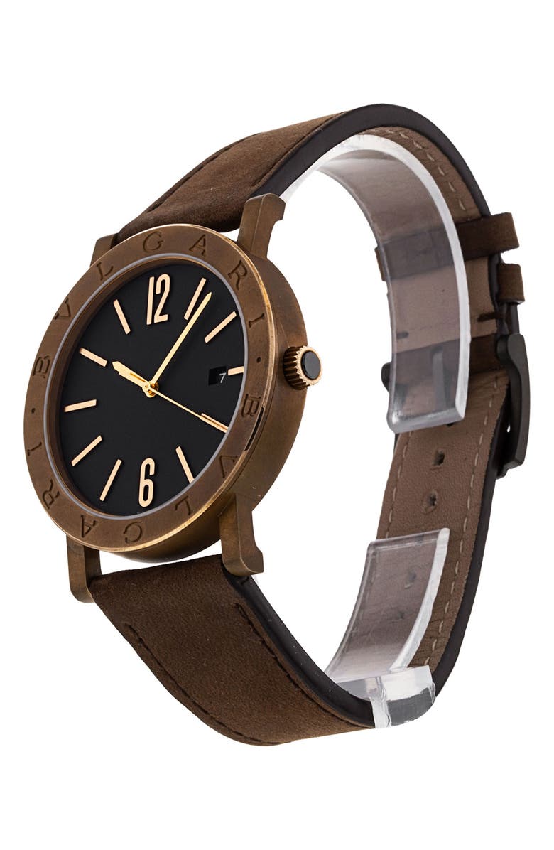 Watchfinder & Co. Bvlgari Preowned 2022 Solotempo 102977 Leather Strap Watch, 41mm, Alternate, color, Black/Brown