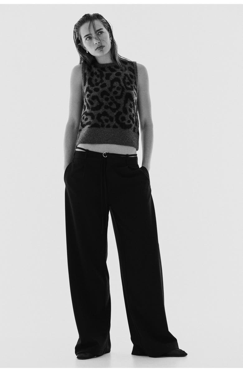 H&M Belted Tailored Trousers, Alternate, color, Black