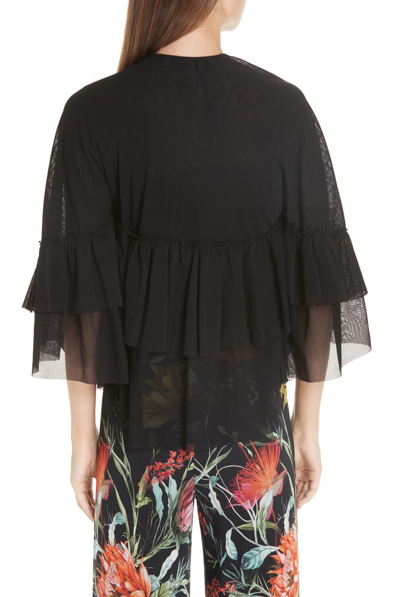 Ruffle Tulle Capelet, Alternate, color, NERO